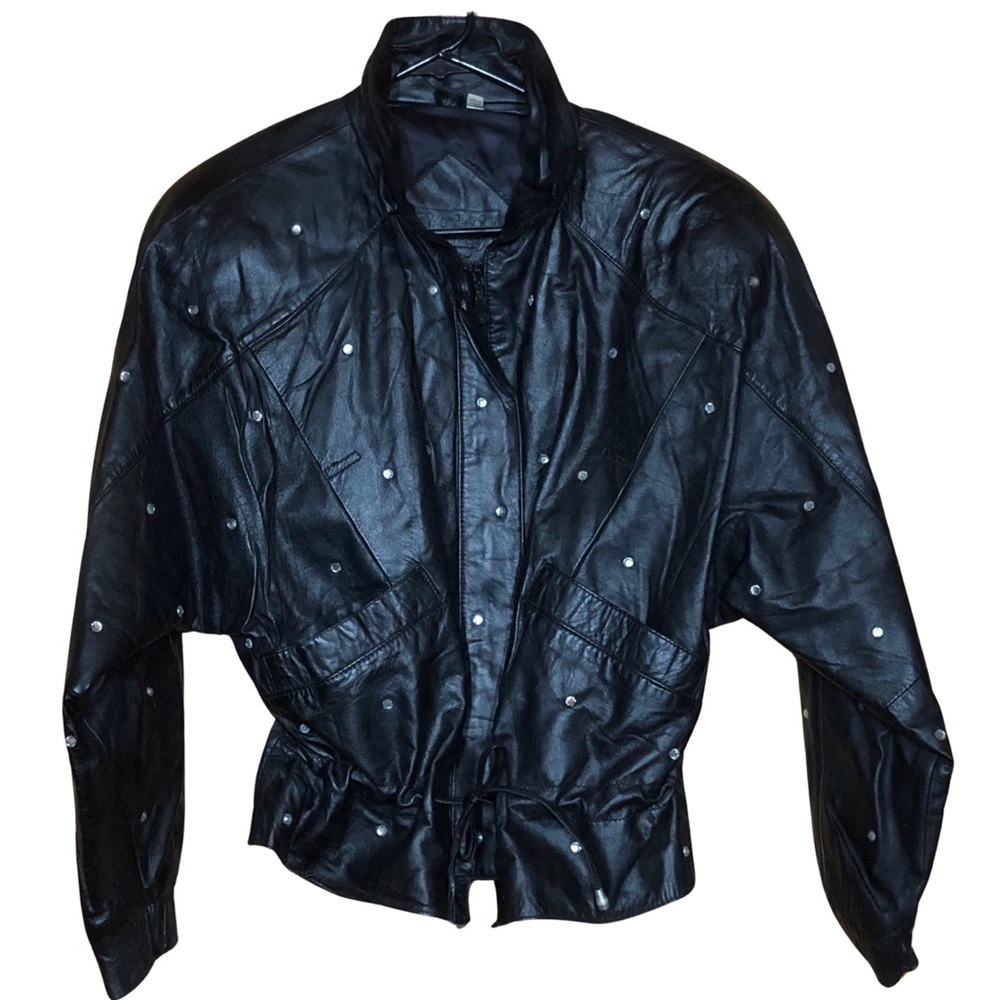 Leather Rhinestones Drawstring Small Shoulder Pad… - image 2